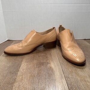 J.Crew Slip On Leather Oxfords Leather Sz 9 Shoes Toasted Wheat Made‎ In Italy